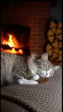 Sleeping Dog & Cat by the Fireplace | Deep Sleep Piano Music