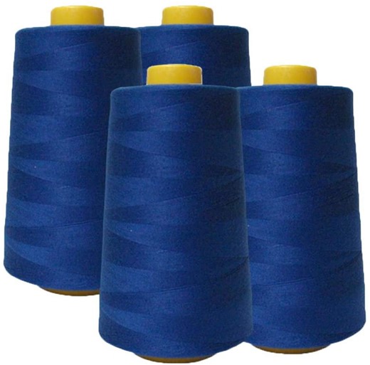 AK Trading 4-Pack Royal Blue All Purpose Sewing Thread Cones (6000 Yards Each) of High Tensile Polyester Thread Spools for Sewing, Quilting, Serger Machines, Overlock, Merrow & Hand Embroidery