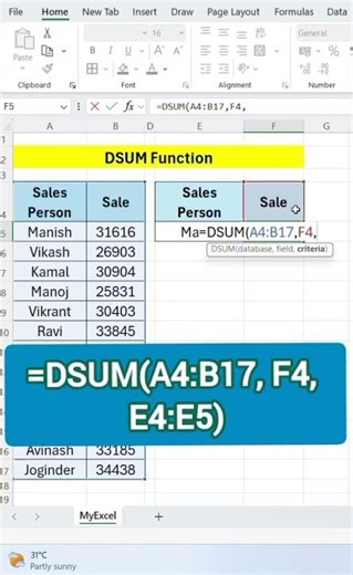 🔥 DSUM Function in Excel (Easy Trick in 60 Seconds!) | Master DSUM in Excel 📊 (Quick Tutorial!