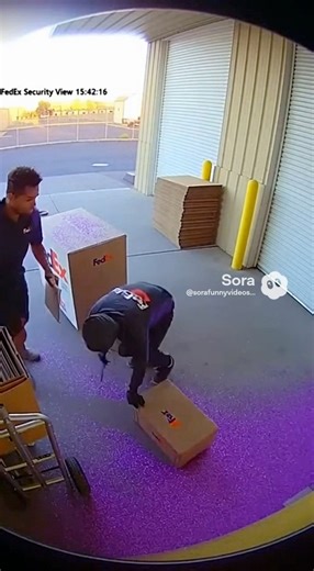 Caught in 4K on a FedEx security cam! 📦💥😂 A porch pirate tries to snatch a package from the FedEx drop area, but the moment they lift it—BOOM! A massive burst of bright glitter blasts them head-to-toe. They slip, panic, and sprint across the loading zone looking like a runaway human disco ball while the FedEx workers watch in disbelief. Instant karma at its finest. Another quick, hilarious banger from Sora Funny Videos! 🚪📹🔥 | Sora Funny Videos