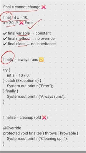 final vs finally vs finalize(Java Interview Trap 🚨)#java#javainterview#developer #learnjava#shorts