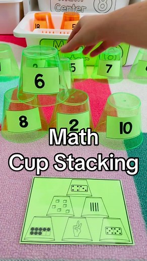Math Cup Stacking! #firstyearteacher #kindergartenteacher #maths #handsonlearning #mathcenters #firstgradeteacher