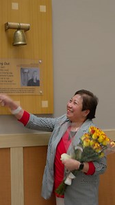 Edith, you did it! 🎊🔔 After completing her treatment for breast cancer, Edith got to ring the Roswell Park Victory Bell! Check out our blog to learn more about Edith's story: https://www.roswellpark.org/cancertalk/202401/er-positive-breast-cancer-ediths-story. | Roswell Park Comprehensive Cancer Center