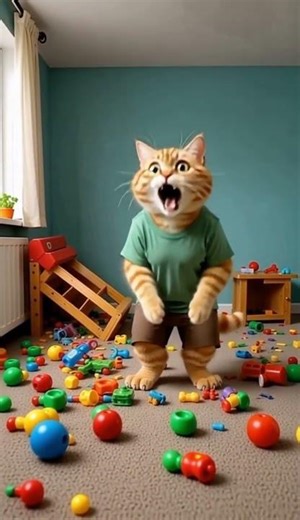 🎨😹Ball of Destruction: A Kitten's Guide to Home Makeovers! 🧶🏚️ #aicats #animalanimation #funnycats