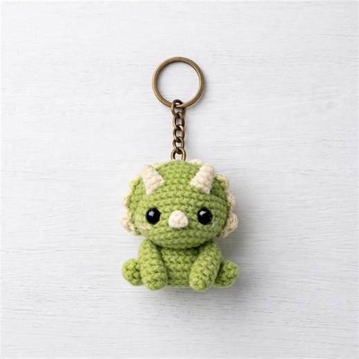 Cute Crochet Triceratops Dinosaur Keychain, Green Amigurumi Sitting Dino Bag Charm, Gift Handmade Keychain - Etsy