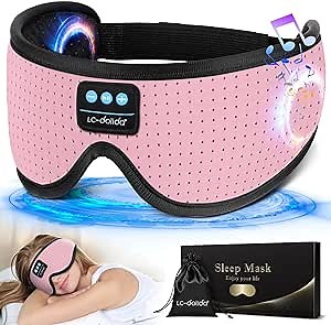 LC-dolida Sleep Headphones, White Noise Bluetooth Sleep Mask 3D Wireless Eye Mask Sleeping with Timing, Sleep Mask with Bluetooth Headphones for Side Sleepers Travel Yoga