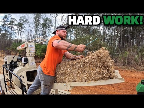 We Got Hired To Prep This Back Yard For Grass! Blowing Straw Bales With A Finn B70 Blower
