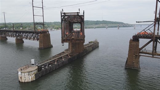 Amtrak bridge opening over the Susquehanna river between Havre de Grace and Perryville, Maryland. 5-8-2024. 3 of 4. | AVP Drone Services