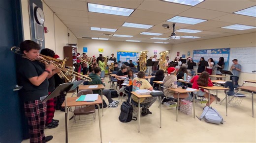 🎶✨ Holiday Cheer at Pine View! ✨🎶 Our amazing Pine View Middle School Band students are bringing the magic of music right into classrooms today! 🎺🥁🎷 Spreading joy, smiles, and festive vibes all around campus. 🌟 🎥 Check out ​the video​ and feel the holiday spirit with us! 💚❤️ #PVMSBand #HolidayJoy #MusicMatters #SpreadTheCheer Pasco County Schools | Pine View Middle School