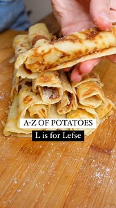 A-Z OF POTATOES: L is for Lefse 🥔🥞 A sweet potato pancake… not as in a sweet potato… but a potato pancake that’s sweet… I’m down for it! This crepe-like dish is popular in Norway and was absolutely delicious. Would you try a potato sweet dish?! Find the recipe on poppycooks.com 🥔🙌 #AtoZPotatoes #potato #potatorecipe #recipereel #norway #lefse | Poppy Cooks