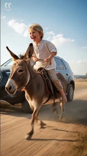 Unbelievable! Child Racing a Car on a Donkey — Who Wins?! 🏁😆 #shorts #donkeyrace