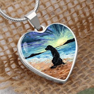 Personalized Dog Necklace Black Labrador Heart Pendant Engraved Silver Gold Jewelry Beach View Custom Pet Memorial Black Lab Dog Lover Gift - Etsy