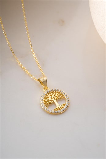 Tree of Life Necklace, Family Symbol Jewelry Dainty Circle Pendant Gift Roots Love Connection