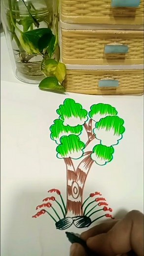 easy tree drawing for beginners nature art tutorial#🌳 tree colour art 🎄#youtube #shots #viral #art