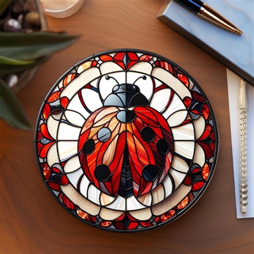 Ladybug Ceramic Coaster: Printed Stained Glass Image, Cork Back - Etsy