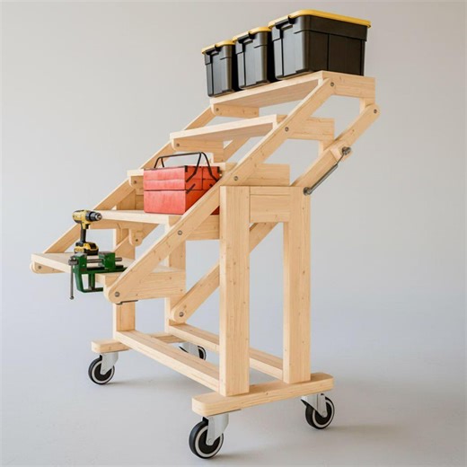DIY Workshop Storage Cart, Wooden Rolling Staircase Tool Cart Plans, Step Shelf Organizer Build Guide, Mobile Workbench PDF - Etsy