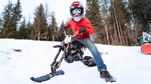 79K views · 1.2K reactions | We add some much-needed suspension to the word's smallest snow bike! | Grind Hard Plumbing Co | Facebook