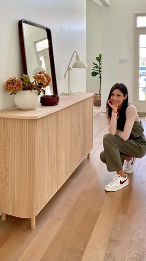 Abby Kulp DIY | DESIGN on Instagram: "Using two EKET @ikeausa cabinets & pole wrap from @homedepot - I was able to create the look I wanted for less!!! The console cabinet I wanted was almost $3000! The final total was about $360 🤩. Check out my highlights for the full tutorial @abby_roadhome ."