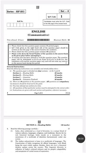 class 10th english board exam question paper 2025 #class10th #english #boardexam