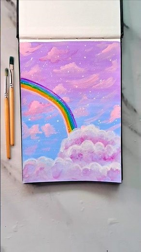 pastel clouds sky and rainbows☁️🌈🩷 painting idea for beginners ✨️