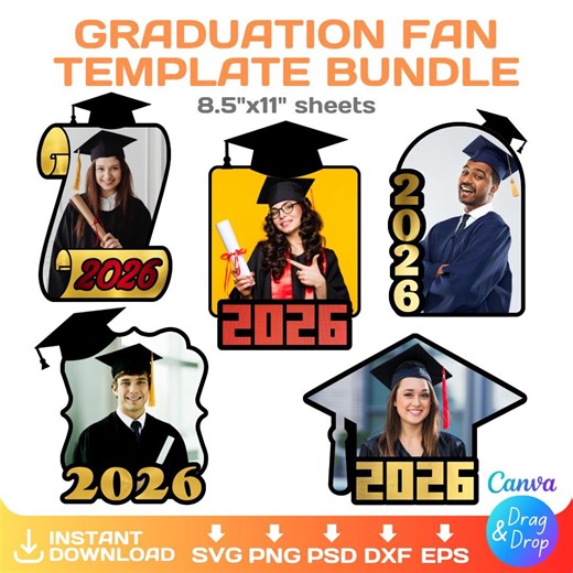 Graduation Fan Template, BUNDLE, Editable Canva Design, Custom, Photo Fan Paddle, Canva, Drag & Drop, Printable, Instant Download - Etsy