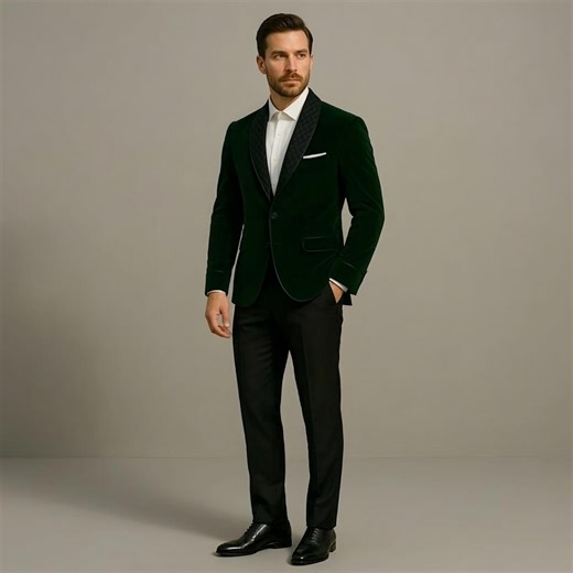 Men’s Green Velvet Dinner Jacket | Black Quilted Shawl Lapel Tuxedo Blazer | Luxury Formal Wedding Jacket | Elegant Velvet Evening Blazer - Etsy
