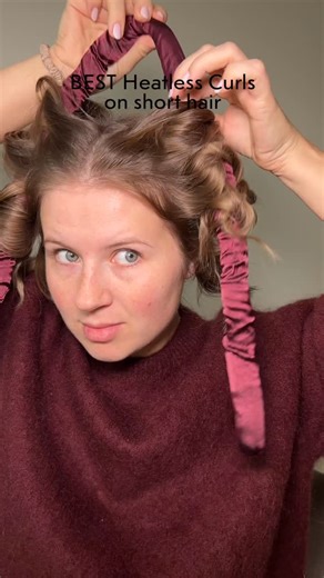 Milabu | Milana on Instagram: "The best heatless curls on my short hair @eternalmusehair midi heatless curler, quintessence hair mist, comb @amika super fruit hair oil #heatlesscurls #shorthair #bobhair #shorthairstyles"