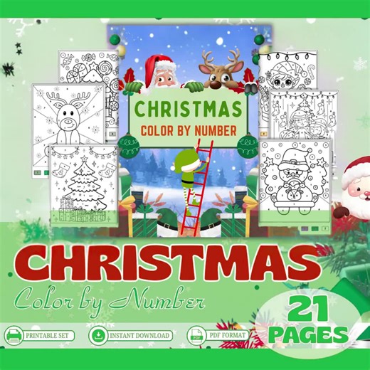 Christmas Color-by-number Kids Printable Holiday Activity Pages Educational Winter Art PDF Bundle Fun Collection - Etsy UK