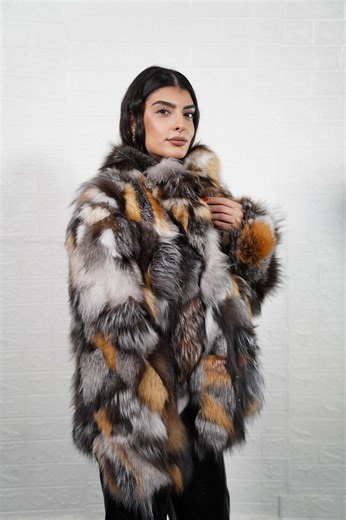 Real Natural Cross Fox Fur Jacket Coat With Collar Handmade Luxury Real Fur Women Fashion Gift for Her - Etsy