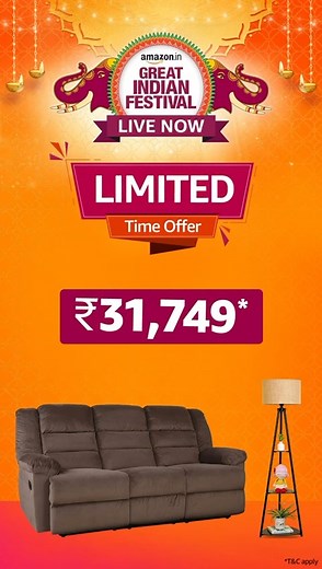 2.4K views · 19 reactions | Flash sale!! Bigest discount of the year on Amazon Brand - Solimo Musca 3 Seater Fabric Recliner Shop now - Link in bio ⁠#openboxesofhappiness #AmazonGreatIndianFestival #dibbekhulenge #khulengikhushiyan #DealsOnDiwaliMustHaves #DiwaliSale #DiwaliHome #amazonsale #amazonhome #amazonhomeindia #founditonamazon #amazondeals #amazonfinds | Amazon Home India | Facebook