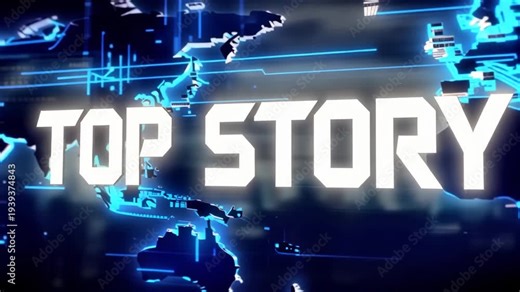 Cinematic news opener animation featuring top story with world map background and dramatic lighting for modern broadcast graphics