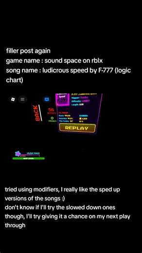 I really like rhythm games can you guys tell? 😁 been playing this one for around.. maybe three months or so? I'm still terrible at it but I'm improving myself to try and pass the tracks hehe yes this is a filler post because I needed a reason to keep my account alive and not die from the evil algorithm - #rhythmgame #soundspaceroblox #osu #roblox #soundspace keyword: rhythm game, music game, roblox, osu, osumania, rhtym game music uhh idk what else ....