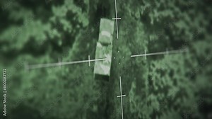 Night Vision Military Weapon Ui Tracking Enemy Transport Truck During Attack Operation. High Tech Military Drone Tracking Target For Attack Operation. Tracking Enemy Vehicles For Air Attack Operation Stock Video