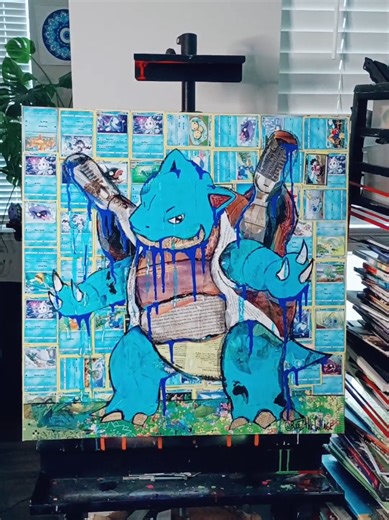 blastoise I choose you! I love layers. I covered the background with pokemon cards then built blastoise on top. I'm so in love with this piece. it will be for sale soon on our whatnot and ebay. Links in bio. #pokemon #pokemoncards #pokemontiktok #pokemongo #blastoise