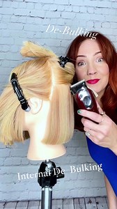 Using a soft “painting” motion with my open clipper to softly de-bulk(layer) internally on a straight blunt bob. This creates a little pocket for the hair at the crown to lay into, creating a leaner silloughette. Keep in mind that the shorter hair will not be seen. This is to keep the look of a blunt haircut without layering or texturizing the surface. #haircuttransformation #haircuttutorial #hairhacks #thickhairproblems #bluntbob #shortbob #bobhaircut #hairoftheday #clippercut #carrielovesedu #