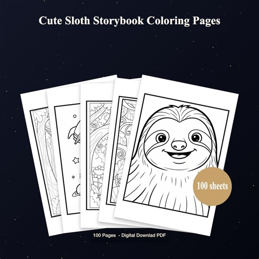 Sloth Coloring Book - 100 Page Storybook, Relaxing Art (digital Download - Etsy