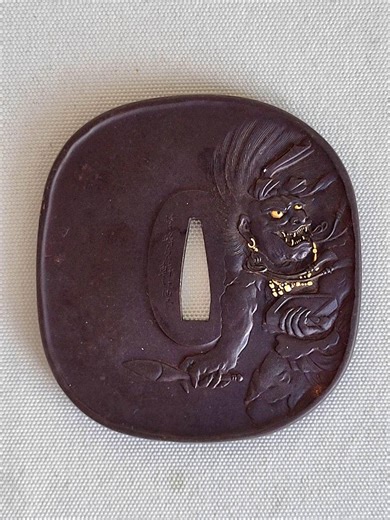 Antique Japanese Tsuba Kui Xing | Meiji/taisho Metalwork | Gold Inlay 270g - Etsy