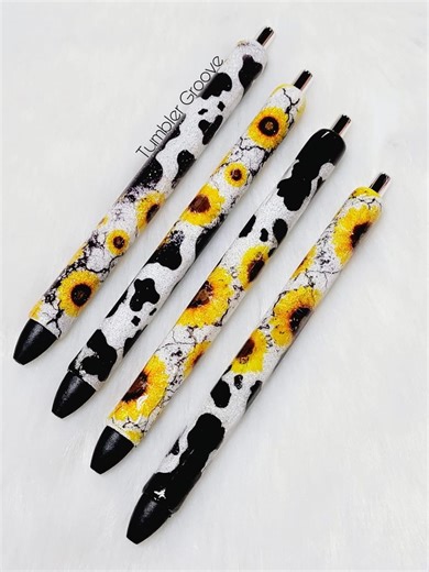 Sunflower Cowprint 🌻🐄 #sunflowers #cows #cowprint #inkpen #tumblergroove #resinart #crafts #GlitterPens #decals | Tumbler Groove