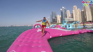 81K views · 959 reactions | Run, jump, and slide over 74 different obstacles at the world's largest inflatable waterpark! Tickets: AED 150 per adult AED 120 per kid 6-12 AED 110 per person for groups of 4 or more Location: JBR The Beach | AQUA FUN Waterpark | Facebook