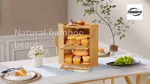 HOOBRO Bread Box, Bamboo Bread Box for Kitchen Countertop, 2-Tier Corner Bread Box, Food Storage Box, Bread Storage Container with Shelf, Bread Bin for Kitchen, Dining Room, Natural YL19MB01