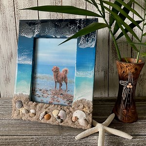 Coastal Picture Frame: Beach Sand, Shells, Resin Ocean - 5x7 Portrait - Etsy