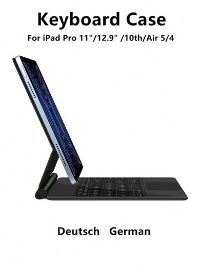 German Keyboard Case Compatible With Ipad Pro 11 Inch (3rd/2nd Gen), 12.9 Inch (6th Gen, 2018-2022), Air 5/4, 10.9 Inch (10th Gen), Magnetic Smart Cover With Detachable Keyboard, Trackpad, Backlit, Wireless | SHEIN