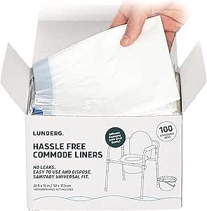 Lunderg Commode Liners - Value Pack 100 Count Universal Fit - Medical Grade Bedside Liners Disposable for Adult Commode Chair, Portable or Camping Toilet Bags