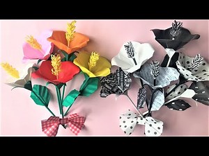 折り紙 ハイビスカスのガクと葉、茎 立体 折り方 改訂版 Origami Hibiscus leaves stem Sepal tutorial（NiceNo1）