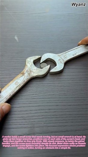worker tightening small screw with two large wrenches | daily factory routine