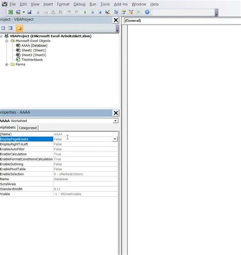 Change the value Name of the worksheet Database Excel VBA