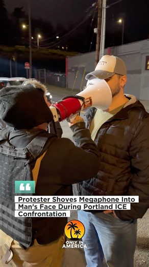 Protester Pushes Megaphone Into Man’s Face Outside Portland ICE Facility