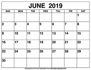 June 2019 Calendar
