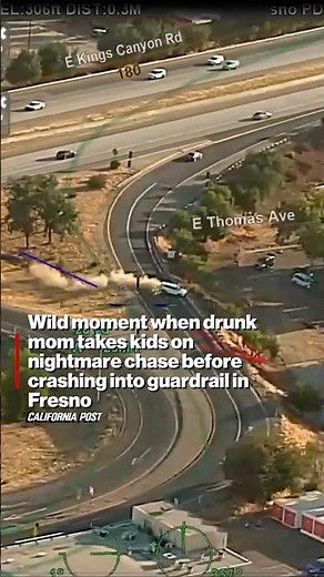 Wild moment when drunk mom takes kids on nightmare chase before crashing into guardrail in Fresno