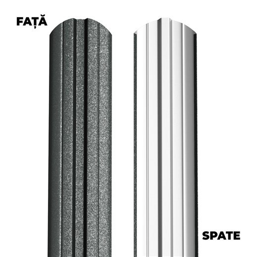 Sipca metalica gard, Bilka, Berna, gri grafit (RAL 7024) GrandeMat - fata, gri lucios - spate, rotunda, 1750 x 105 x 0.5 mm | Dedeman
